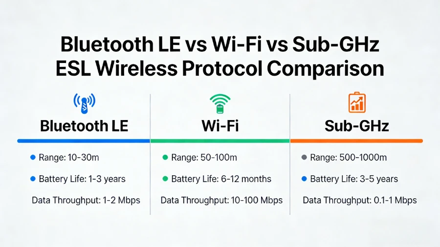 Bluetooth супраць Wi-Fi супраць Sub-GHz Этыкетка электроннай паліцы