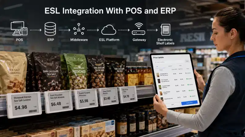 Інтэграцыя электронных этыкетак на паліцы з POS і ERP: API, адлюстраванне даных, апрацоўка памыла...